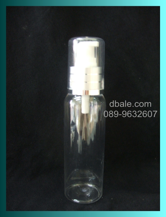 ขวดpetใสหัวปั้มขาวเงินลาย(100ml)