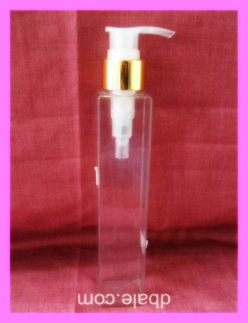 ขวอpetเหลี่ยมใส+หัวปั้มใสทองเงา(150ml)