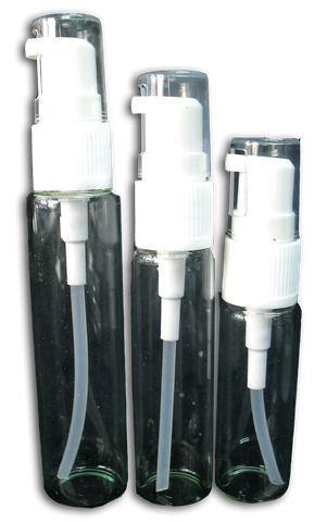 ขวดแก้วใส 10,12,15,20,30 cc ปั้มจุ๊บใส/ขาว 18 มม.