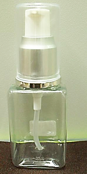 SB ขวดpet-50ml+ปั้มขาวอลูเงินด้านฝาครอบใส คอ 20 มม.