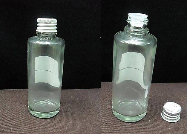 ขวดแก้วใสกลม 50 ml คอ 18 มม.+ฝาเงินอลูม้วนขอบ