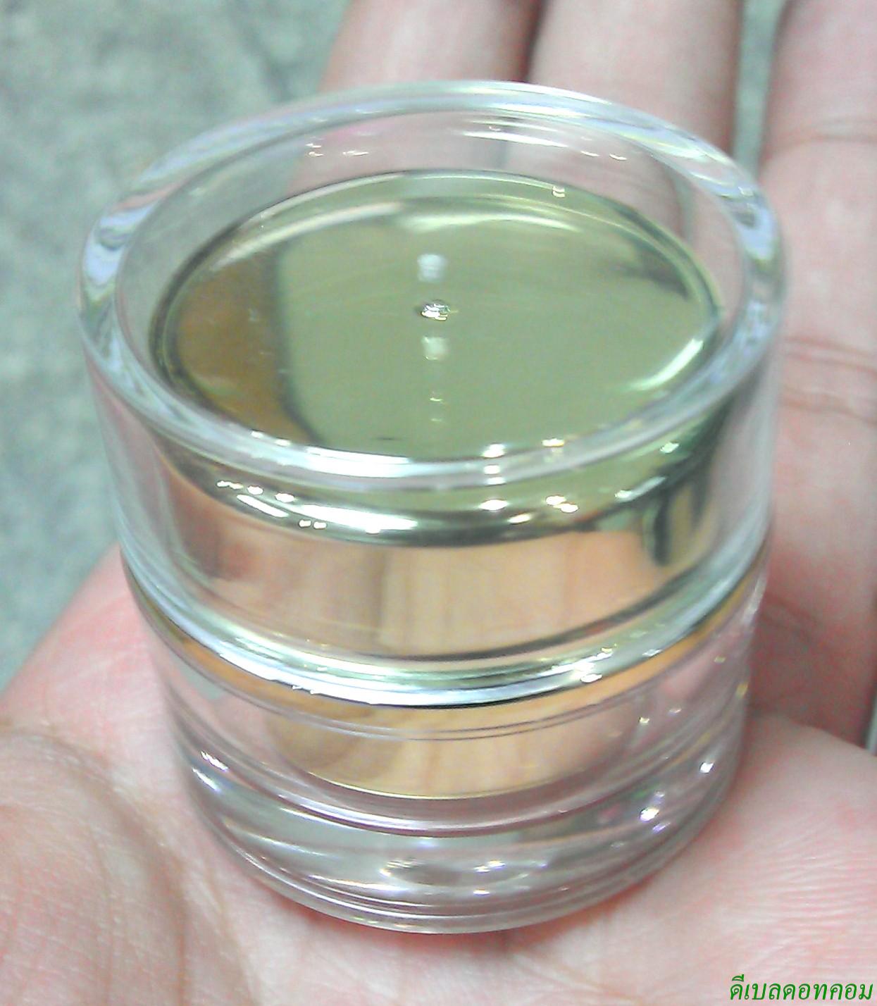 กระปุกกลมตรง สีทองเงา ขอบขลิบ 5 g (ฝาโปร่ง) (dcode:223)