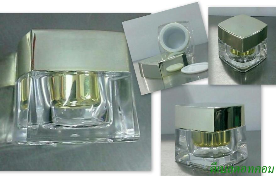 กระปุกเหลี่ยมโปร่ง ฝาทองเงา 5กรัม Square Cream bottle gold cap (dcode: 158)