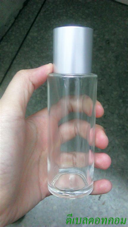 ขวดแก้วใส100ml+ฝาเกลียวเล็ก(หนา)เงินด้านเรียบคอ 24 มม.+จุกยาง แผ่นรอง