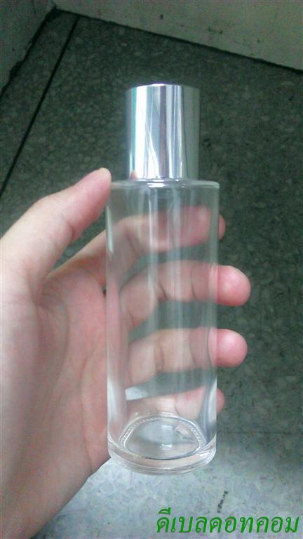 ขวดแก้วใส100ml+ฝาเกลียวเล็ก(บาง)เงินเงาเรียบคอ 24 มม.+จุกยาง แผ่นรอง