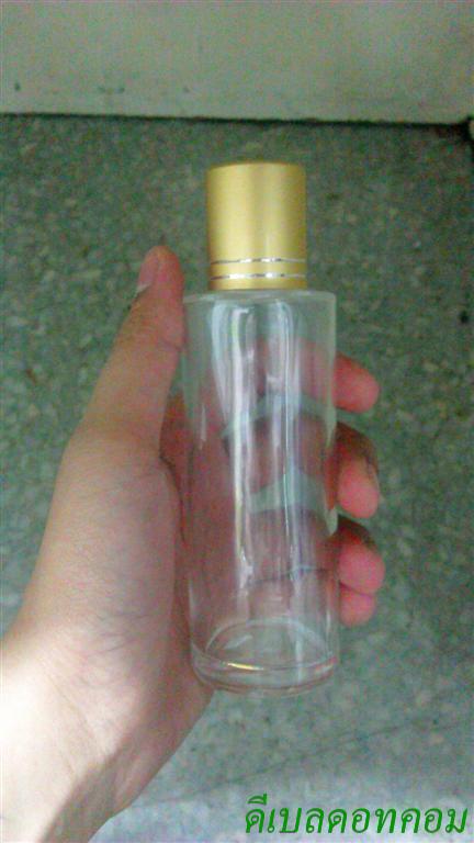 ขวดแก้วใส100ml+ฝาเกลียวเล็ก(บาง)สีทองด้านคาดริ้วเงิน2เส้นคอ 24 มม.+จุกยาง แผ่นรอง