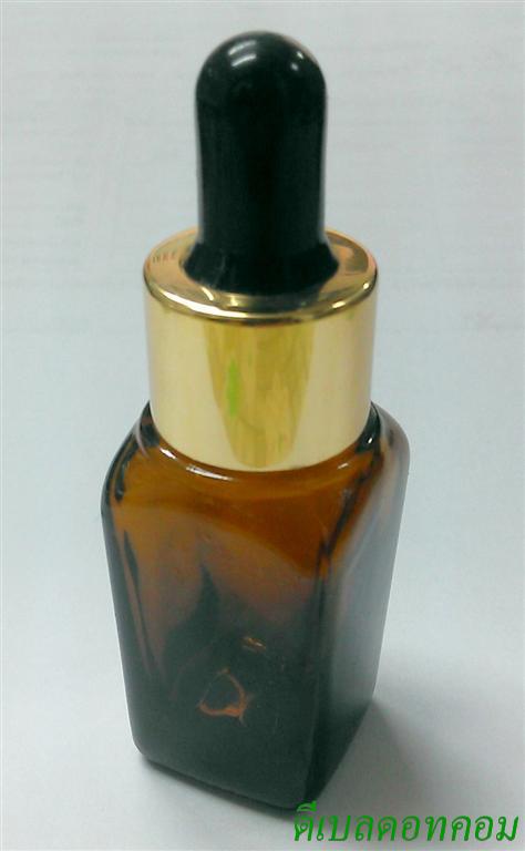ขวดแก้วอโรมา15mlเหลี่ยม+ดรอปเปอร์สีทองเงา+จุกดำ