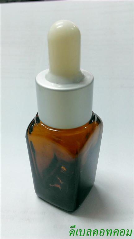 ขวดแก้วอโรมา15mlเหลี่ยม+ดรอปเปอร์สีเงินด้าน+จุกขาว