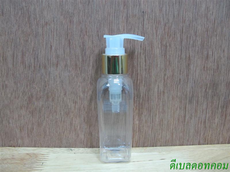 ขวดLU(100ml)+หัวปั้มดีดใสปากเป็ดทองเงา 24มม.