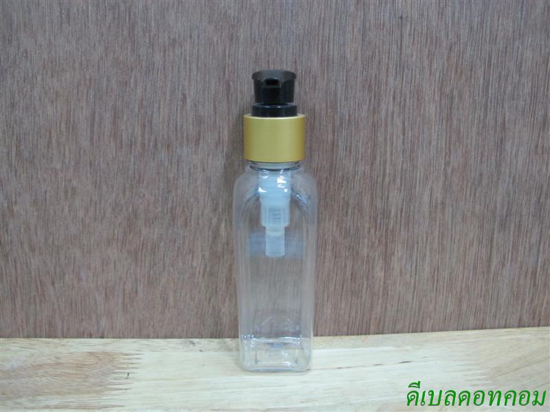 ขวดLU(100ml)+หัวปั้มดีดดำปากเป็ดทองด้าน24มม.