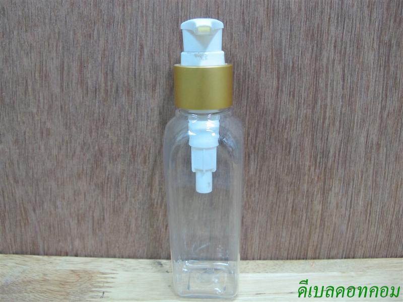 ขวดLU(100ml)+หัวปั้มดีดขาวปากเป็ดทองด้าน24มม.
