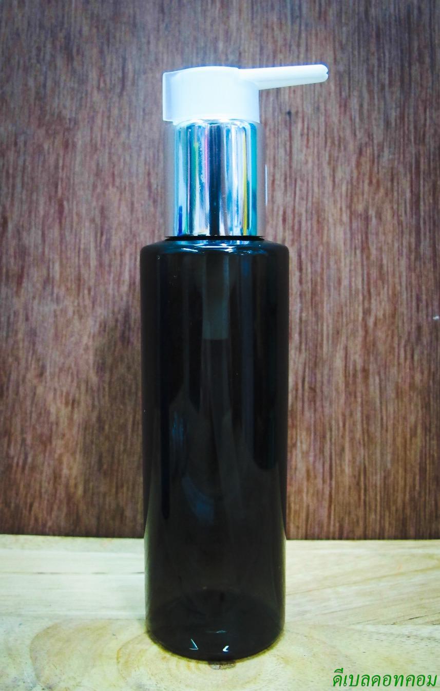 ขวด PET 120ml(กลมเขียวมะกอกไหล่ตัด )+ปั้มขาวเงินเงาคอ 24 มม.
