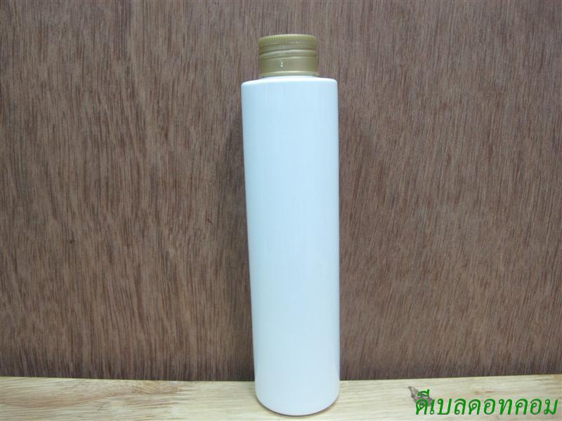 ขวดpet ขาวแป้งทรงกลมกระบอก 200 ml+ฝาเกลียวพลาสติกสีทอง 24มม.