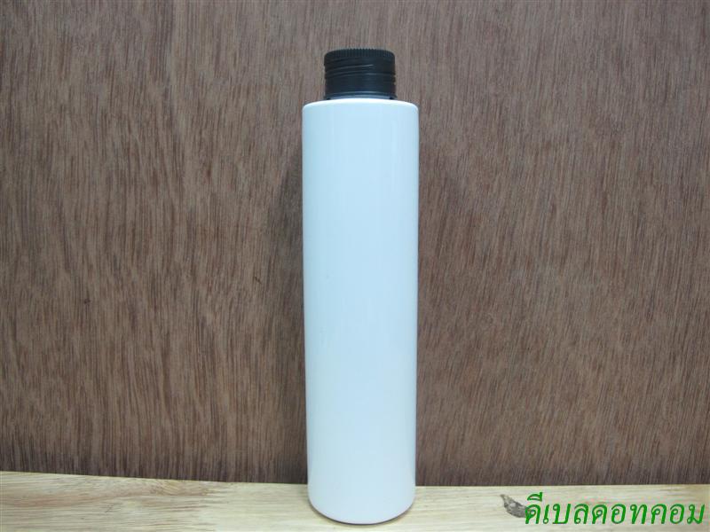 ขวดpet ขาวแป้งทรงกลมกระบอก 200 ml+ฝาเกลียวพลาสติกสีดำ 24มม.