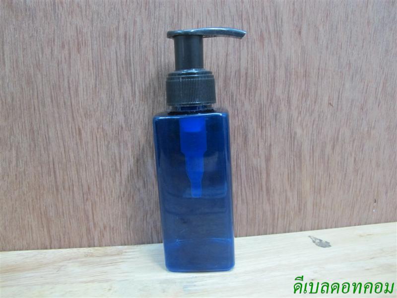 SB-120mlเหลี่ยม(สีน้ำเงิน)+หัวปั้มดีดสีดำปากเป็ด 24มม.