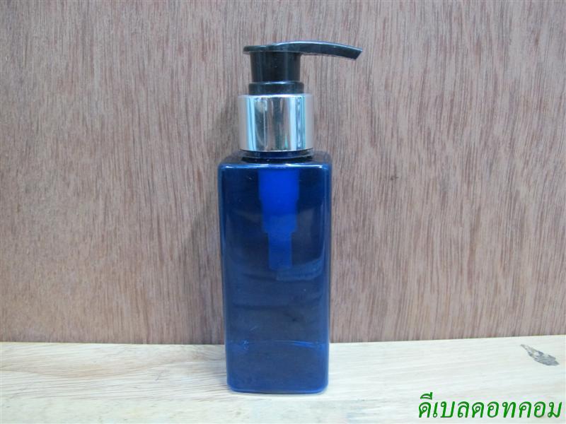 SB-120mlเหลี่ยม(สีน้ำเงิน)+หัวปั้มดีดดำปากเป็ดเงินเงา  24มม.
