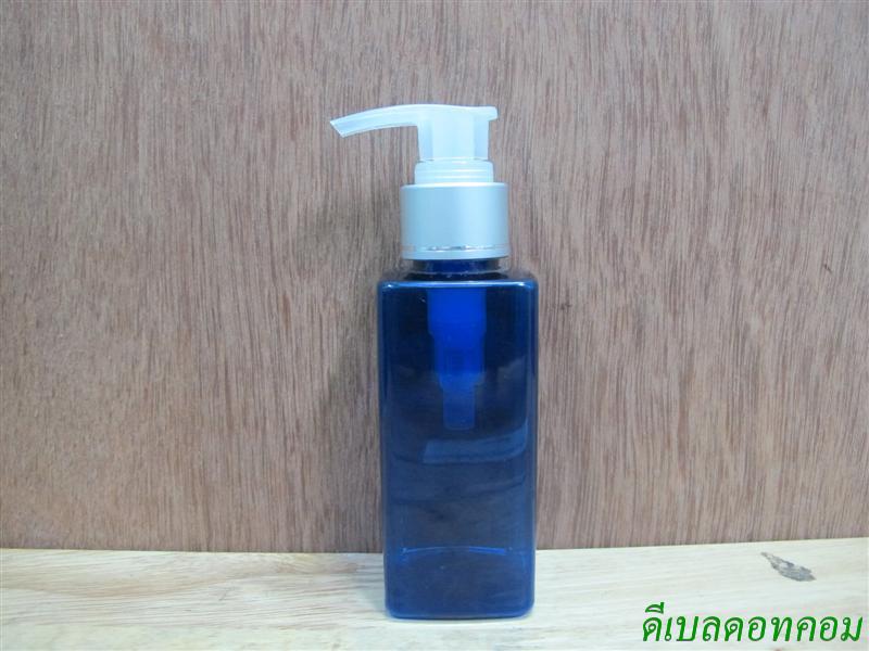 SB-120mlเหลี่ยม(สีน้ำเงิน)+หัวปั้มดีดใสปากเป็ดขอบเงินด้านคาดริ้ว 24มม.