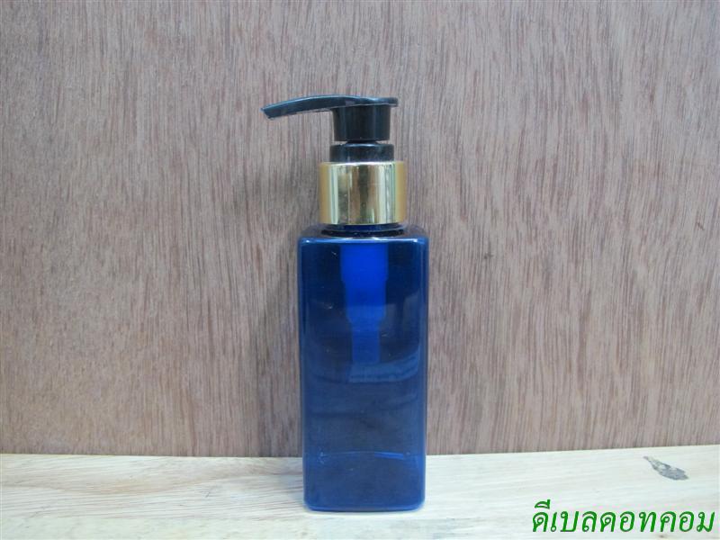 SB-120mlเหลี่ยม(สีน้ำเงิน)+หัวปั้มดีดดำปากเป็ดทองเงา  24มม.
