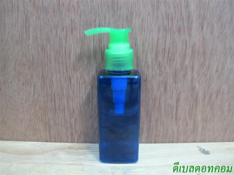 SB-120mlเหลี่ยม(สีน้ำเงิน)+หัวปั้มดีดสีเขียวปากเป็ด 24มม.