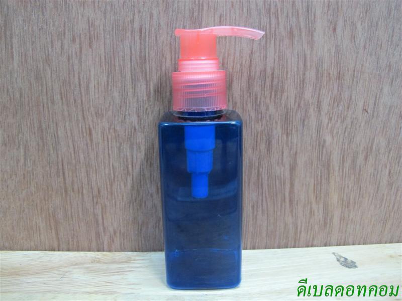 SB-120mlเหลี่ยม(สีน้ำเงิน)+หัวปั้มดีดสีชมพูโอรส 24มม.