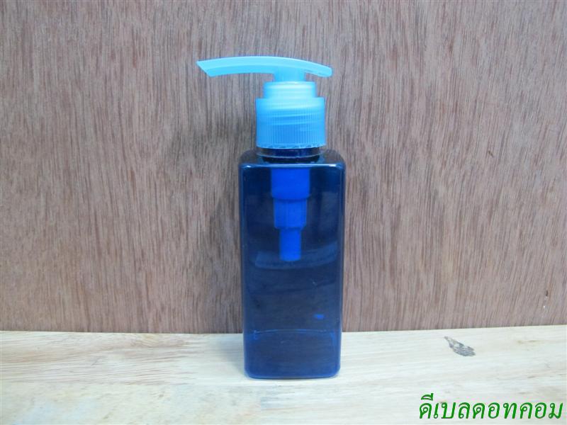 SB-120mlเหลี่ยม(สีน้ำเงิน)+ปั้มกระโดดพลาสติกสีฟ้า  24มม.