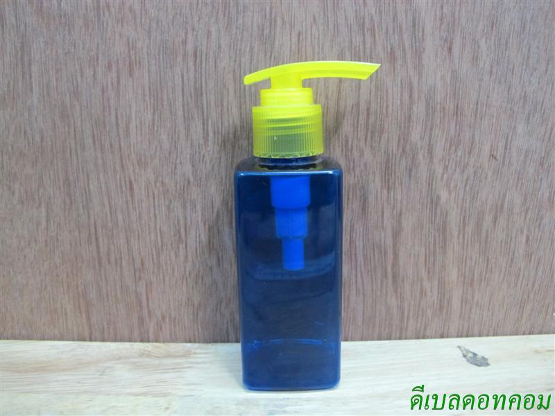 SB-120mlเหลี่ยม(สีน้ำเงิน)+ปั้มกระโดดพลาสติกสีเหลือง   24มม.
