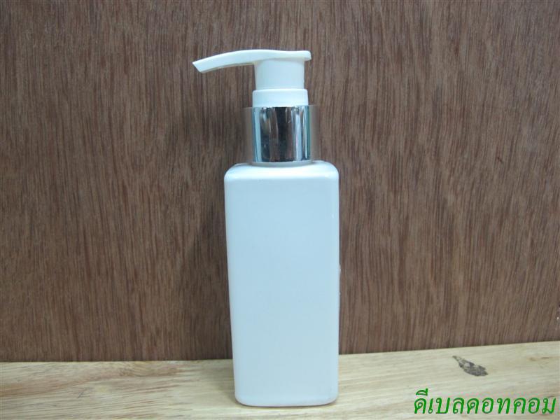 SB-120ml(ขาว)+หัวปั้มดีดขาวปากเป็ดขอบเงินเงา  24มม.