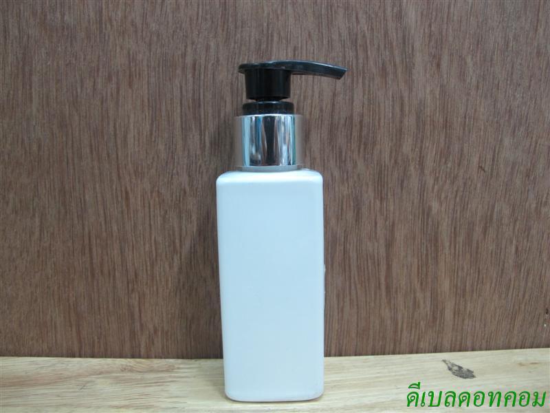 SB-120ml(ขาว)+หัวปั้มดีดดำปากเป็ดขอบเงินเงา  24มม.