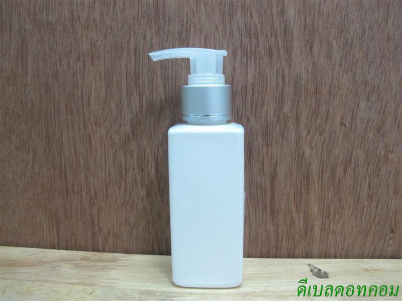 SB-120ml(ขาว)+หัวปั้มดีดใสปากเป็ดขอบเงินด้านคาดริ้ว  24มม.