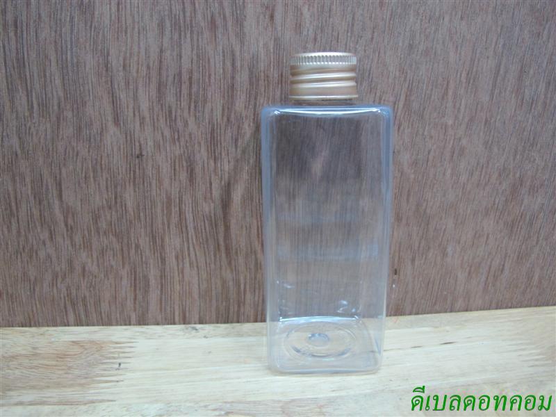 pet เหลี่ยม SB 180 ml. สีใส+ฝาอลูมีเนียมม้วนขอบสีทอง 24มม.