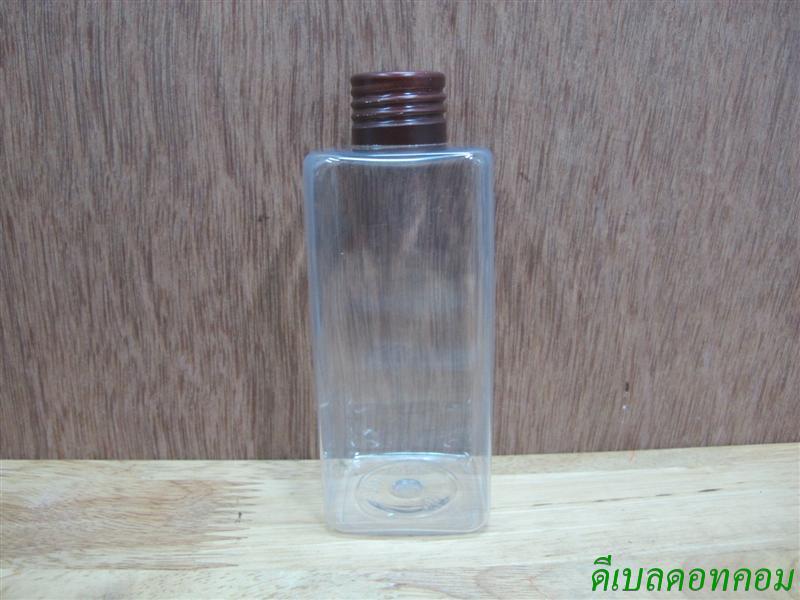 pet เหลี่ยม SB 180 ml. สีใส+ฝาอลูไม่ม้วนขอบสีน้ำตาล  24มม.