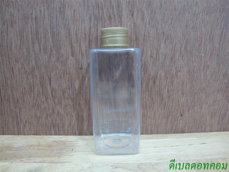 pet เหลี่ยม SB 180 ml. สีใส+ฝาเกลียวพลาสติกสีทอง  24มม.