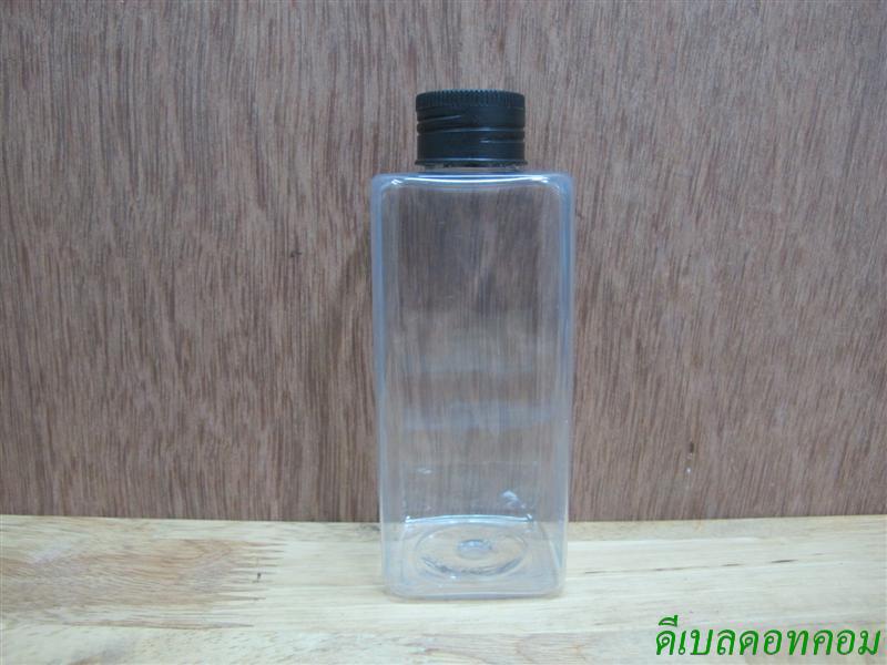 pet เหลี่ยม SB 180 ml. สีใส+ฝาเกลียวพลาสติกสีดำ  24มม.