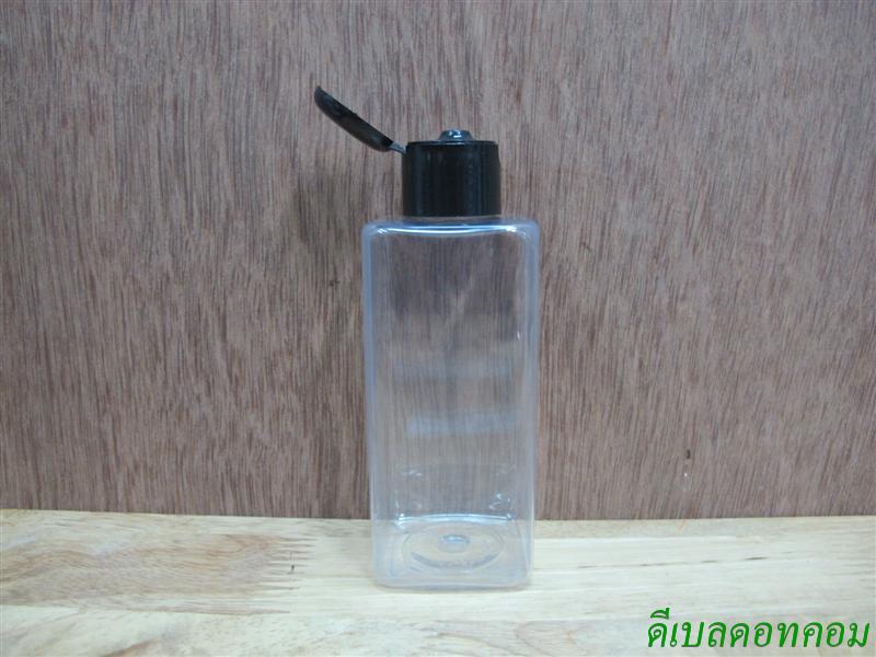 pet เหลี่ยม SB 180 ml. สีใส+ฝาป๊อกแป๊กสีดำ 24มม.