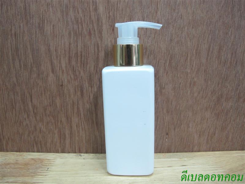 pet เหลี่ยม SB 180สีขาว+หัวปั้มดีดสีใสปากเป็ดทองเงา 24มม.