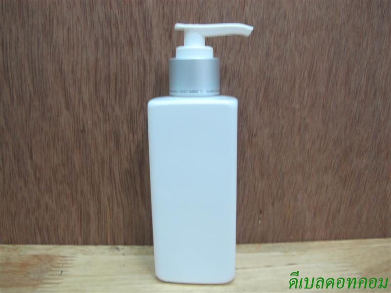 pet เหลี่ยม SB 180สีขาว+หัวปั้มดีดสีขาวปากเป็ดเงินด้านคาดริ้ว 24มม.