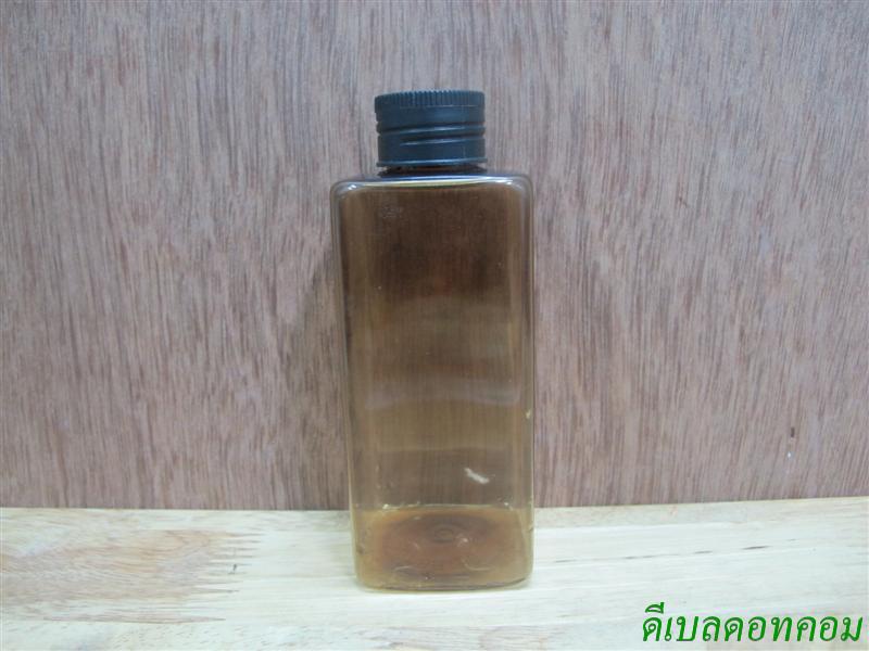 ขวด pet เหลี่ยม SB 180 ml. สีชาทอง+ฝาเกลียวพลาสติกสีดำ 24มม.