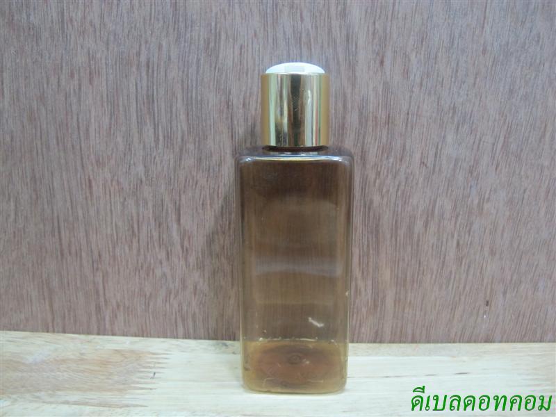 ขวด pet เหลี่ยม SB 180 ml. สีชาทอง+ฝากดขาวขอบทองเงา 24มม.