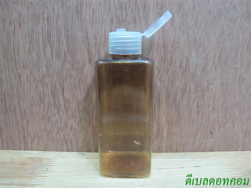 ขวด pet เหลี่ยม SB 180 ml. สีชาทอง+ฝาป๊อกแป๊กสีใส 24มม.