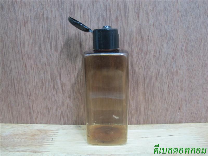 ขวด pet เหลี่ยม SB 180 ml. สีชาทอง+ฝาป๊อกแป๊กสีดำ 24มม.