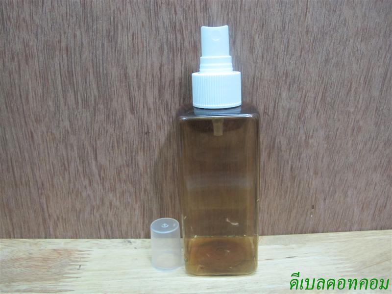 ขวด pet เหลี่ยม SB 180 ml. สีชาทอง+สเปรย์ขาวฝาครอบใส 24มม.