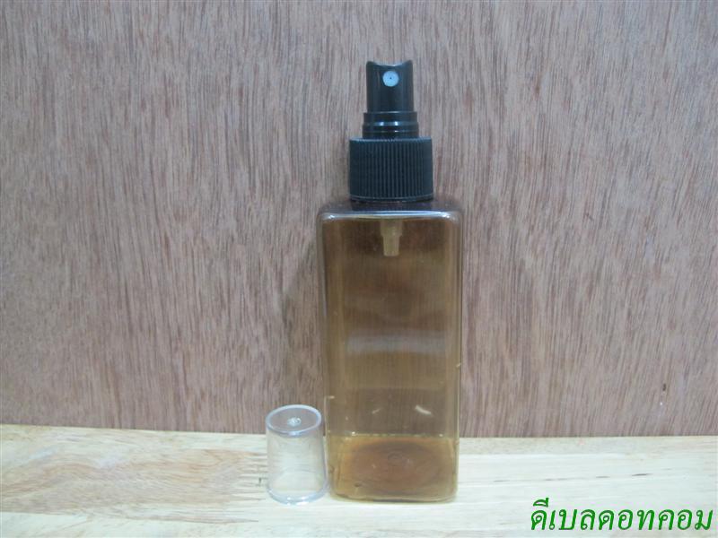 ขวด pet เหลี่ยม SB 180 ml. สีชาทอง+สเปรย์ดำฝาครอบใส 24มม.