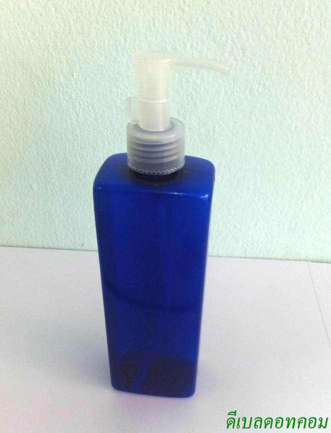 SB-240mlแบน สีน้ำเงิน +ปั้มดีดทรงก๊อกน้ำคอ 24 สีใส