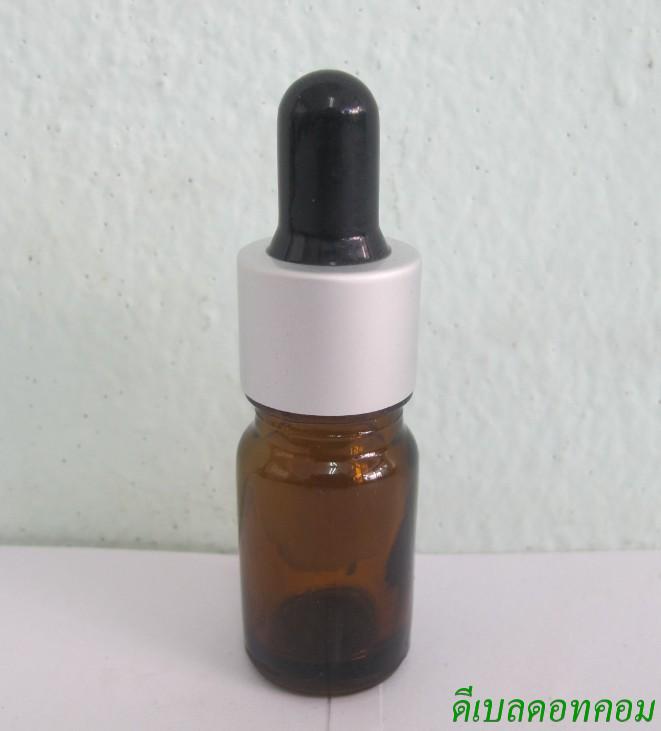 ขวดอโรมาชาใส  5 ml +ดรอปเปอร์เงินด้าน+จุกบีบสีดำ