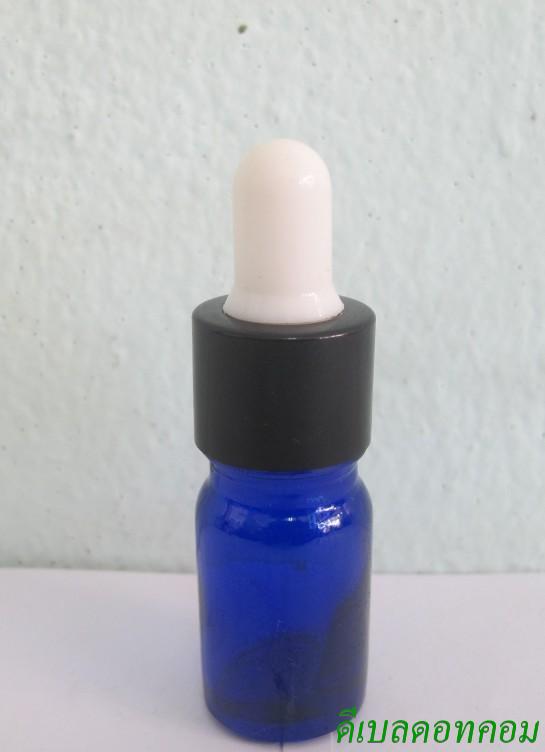 ขวดอโรมาน้ำเงินใส  5 ml +ดรอปเปอร์ดำ+จุกบีบสีขาว