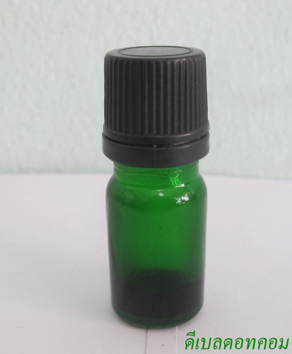 ขวดอโรมาเขียวใส  5 ml +ฝาเกลียวพลาสติกดำ
