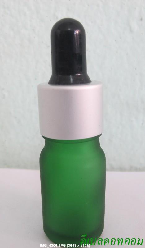 ขวดอโรมาเขียวขุ่น  5 ml + ดรอปเปอร์เงินด้าน+จุกบีบดำ