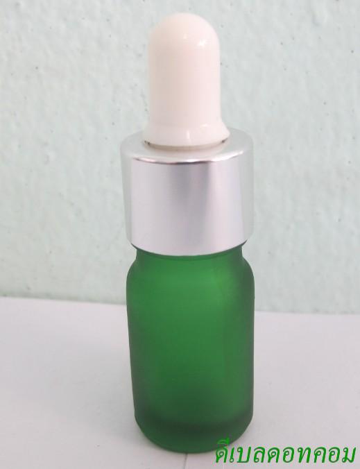 ขวดอโรมาเขียวขุ่น  5 ml + ดรอปเปอร์เงินเงา+จุกบีบขาว