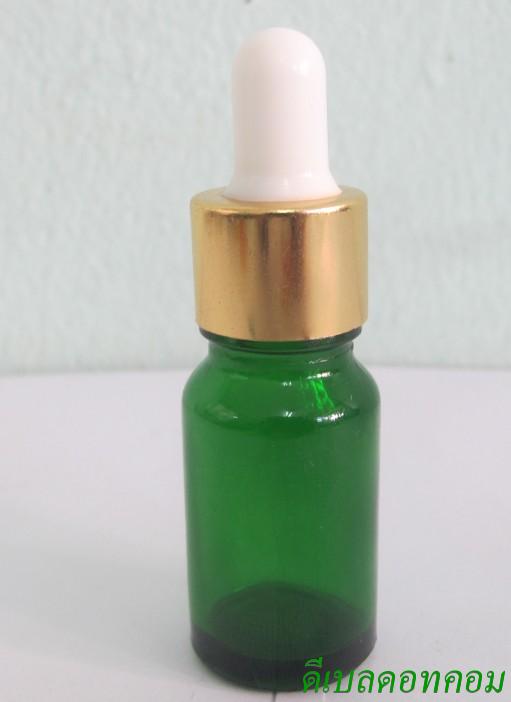 ขวดอโรมาเขียวใส  10 ml + ดรอปเปอร์ทองเงา+จุกขาว