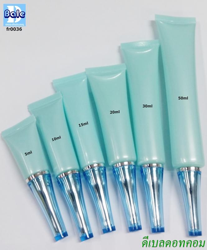 หลอดบีบโฟมสีฟ้า + ฝาแหลมสีฟ้าอะคริลิคครอบใส
